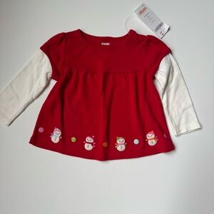 Gymboree Girls Red & White Snowman Holiday Long Sleeve T-Shirt 12-18 months NWT